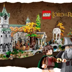 Lego Bruchtal mit Gandalf und Frodo. Das Set zeigt das Elbenreich mit detailreicher Architektur und vielen Figuren.