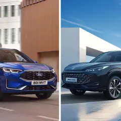 Porównanie SUV-ów: niebieski Ford Kuga i ciemny MG HS. Jaki silnik wybrać do Forda Kugi?