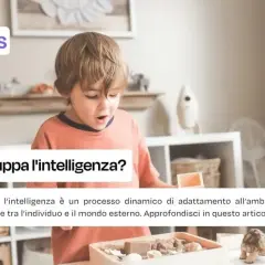 Bambino esplora un gioco sensoriale, illustrando l'assimilazione e l'accomodamento nello sviluppo dell'intelligenza secondo Piaget.