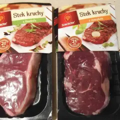 Dwa opakowania steka wołowego: z rostbefu i antrykotu. Pyszna polędwica czeka na grill.