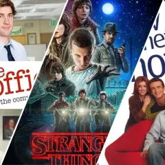 Collage di serie tv in inglese: The Office, Stranger Things e How I Met Your Mother.