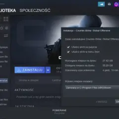 Okno instalacji gry Counter-Strike: Global Offensive na platformie Steam.