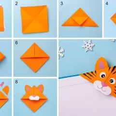 Tutorial per creare segnalibri a forma di tigre con origami, perfetti lavoretti da fare in casa per passare il tempo.