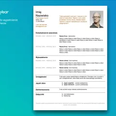 Pusty szablon CV do wypełnienia z przykładowymi danymi i zdjęciem mężczyzny.