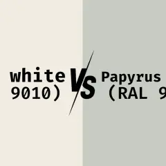 Jämförelse mellan Pure white (RAL 9010) och Papyrus white (RAL 9018).