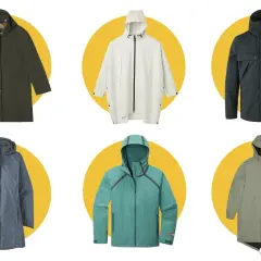 Six raincoats in various colors and styles, showcasing what fabric are raincoats made of.