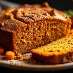 Un délicieux cake carotte cumin, moelleux et parfumé, avec des morceaux de carottes et des graines sur le dessus.