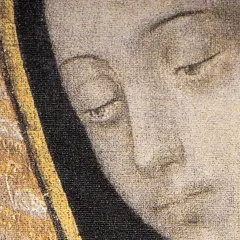 Twarz Matki Boskiej z Guadalupe, namalowana z pietyzmem, emanuje spokojem i łaską.