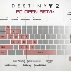 Tastaturbelegung für Destiny 2 PC Open Beta. Hier siehst du die Tasten für Bewegung, Waffenwahl und Fähigkeiten, die für das Spiel wichtig sind. Die Destiny 2 Systemanforderungen sind hier nicht aufgeführt, aber die Steuerung ist klar.