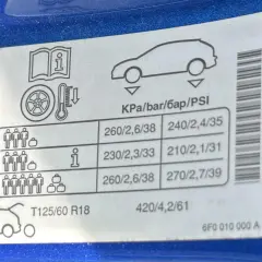 Étiquette de pression pneu polo indiquant les valeurs recommandées pour différentes charges.