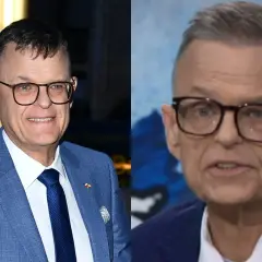 Andrzej Morozowski w dwóch odsłonach: uśmiechnięty w garniturze i podczas rozmowy.