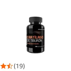 Bote negro con etiqueta naranja que anuncia "Cartílago de Tiburón" con alta concentración.