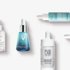 Flera serum för hudvård, inklusive probiotisk hudvård, från märken som Vichy, Avène och Uriage.