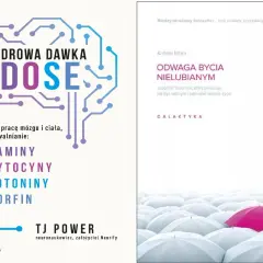 Książka "Odważ się być nielubianym" uczy sztuki bycia nielubianym, optymalizując pracę mózgu i ciała. Różowy parasol wśród białych symbolizuje odwagę.
