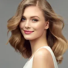 Mujer sonríe con mechas rubias que parecen oscurecerse en las puntas, creando un efecto degradado natural.