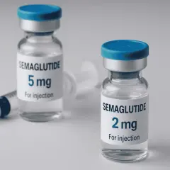 Dwie fiolki z lekiem semaglutyd (5 mg i 2 mg) oraz strzykawka.