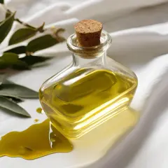 Aceite de oliva derramado de una botella, una escena que inspira a saber como quitar mancha de aceite.