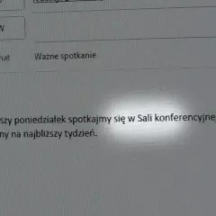 Ważne spotkanie: Koniecznie w poniedziałek w Sali 8, by przedyskutować plany. Użyj **wersaliki** do pisania, jeśli chcesz, by było czytelne.