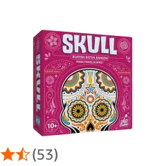 Pudełko gry karcianej "Skull" w kolorze fuksji z ozdobną czaszką. Idealna na wieczory z przyjaciółmi, gdzie liczy się blef i strategia.