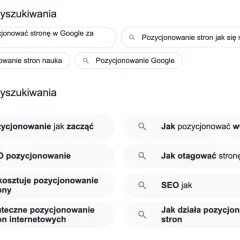 Podobne wyszukiwania dotyczące pozycjonowania stron w Google, SEO i nauki pozycjonowania.