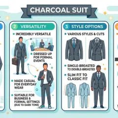 Il colore antracite si abbina a tutto: un completo versatile per ogni occasione, dal formale al casual, con diverse opzioni di stile e tessuto.
