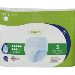 Verpackung mit 14 Stück Inkontinenz Pants, Größe S (65-90 cm), für diskreten Schutz und Trockenheit.