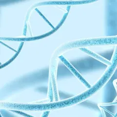 Błękitne, spiralne struktury DNA, symbolizujące polimorfizm i różnorodność genetyczną, unoszą się w eterycznym tle.