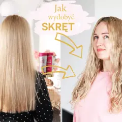 Przed i po: proste blond włosy zamieniają się w falowane dzięki skutecznemu stylingowi włosów.