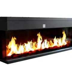 Chimenea 3d moderna con llamas realistas y troncos incandescentes, creando un ambiente acogedor.
