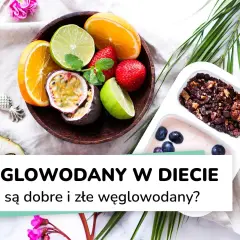Miska z owocami (pomarańcza, limonka, marakuja, truskawki) i pojemnik z jogurtem i granolą.