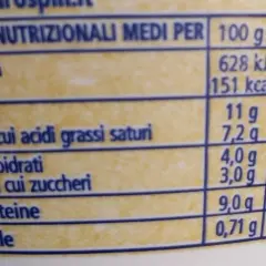 Tabella nutrizionale: energia, grassi, carboidrati, proteine e sale per 100g di ricotta di pecora. Valori nutrizionali medi per 100g.
