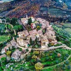 Un borgo medievale tra i più belli del Chianti, con tetti in cotto e vigneti circostanti.