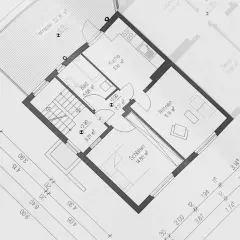 Plan budynku gospodarczego do 35m2: kuchnia, łazienka, salon, sypialnia i taras.