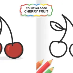 Dos cerezas, una coloreada y otra para colorear, listas para darles vida con lápices de colores.
