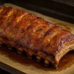 Un plat de spare ribs caramélisés, brillants et juteux, prêts à être dégustés.