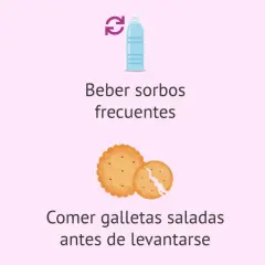 Consejos para aliviar los mareos del embarazo en el primer trimestre: comer poco y a menudo, beber agua, evitar picantes y comidas muy calientes.