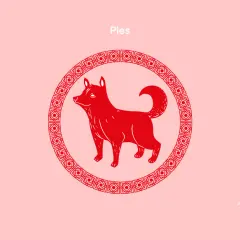 Czerwony pies w okręgu, symbol chińskiego zodiaku. Dowiedz się, jaki mam chiński znak zodiaku!