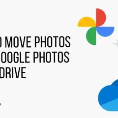 Guide on how to transfer Google Photos to OneDrive, showing the Google Photos logo with an arrow pointing to the OneDrive cloud icon.