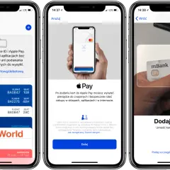 Jak dodać kartę do Apple Pay? Ekran iPhone'a pokazuje proces dodawania karty, od Wallet po skanowanie karty.