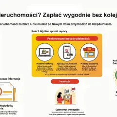 Podatek od nieruchomości można zapłacić wygodnie online, przez aplikację mObywatel lub przelewem. Szybko i bez kolejki!