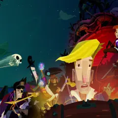 Piraci walczą o skarb, a duch czaszki unosi się nad morzem. Czy to **the secret of Monkey Island**?
