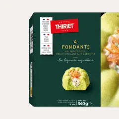Boîte de 4 fondants surgelés Thiriet : petits pois, cœur coulant aux lardons. Une recette savoureuse pour un plat original.