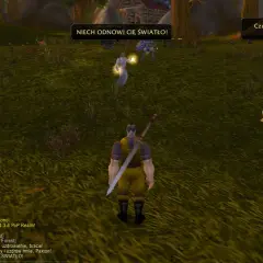 Gracz w grze WoW, z polskim dodatkiem "wow po polsku addon", otrzymuje wiadomość: "NIECH ODNOWI CIĘ ŚWIATŁO!".
