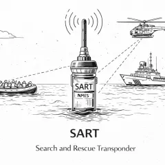 SART, czyli transponder radarowy, pomaga w akcji ratunkowej. Sygnał z łodzi z pasażerami jest odbierany przez helikopter i statek.