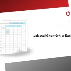 Ilustracja arkusza kalkulacyjnego z zaznaczonymi komórkami, z pytaniem "Jak scalić komórki w Excelu?".