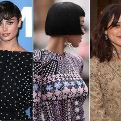 Trzy kobiety w stylizacjach z wyrazistymi fryzurami. Jedna z nich ma modny blunt cut, druga krótkie falowane włosy, a trzecia długie, lekko pofalowane.