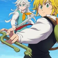 Meliodas i Zeldris z "Siedmiu Grzechów" gotowi do walki pod błękitnym niebem.