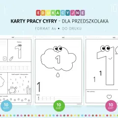 Karty pracy do druku z cyfrą 1 dla przedszkolaków. Ćwiczenia rozwijające motorykę małą: pisanie, kolorowanie, liczenie.