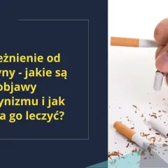 Dłoń miażdży papierosy, symbolizując walkę z uzależnieniem od nikotyny i objawami nikotynizmu.