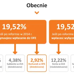 Porównanie składek emerytalnych: 19,52% do OFE i ZUS vs. 19,52% tylko do ZUS. Czy należę do OFE, czy dostanę dwie emerytury?